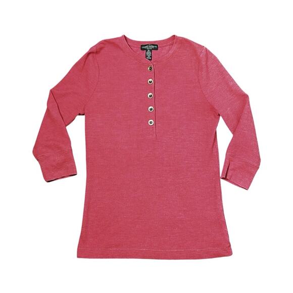 Lauren Ralph Lauren Top Womens Size PS Persimmon Henley Gorpcore Ribbed Weave - Picture 1 of 5